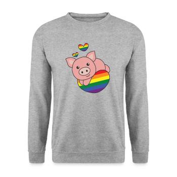 Rainbow Flag Pride LGBTQ Mignon Cochon Amour - Sweat-shirt Unisexe - gris chiné - Devant - Alina (178cm) & Michal (187cm)