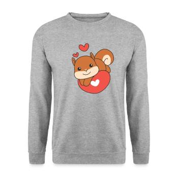 Eichhörnchen zum Valentinstag süße Tiere Herzen - Unisex Pullover - Weißgrau meliert - Vorne - Alina (178cm) & Michal (187cm)