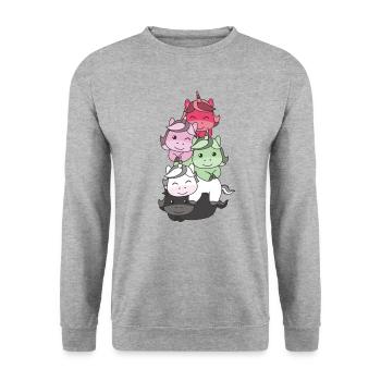 Recipromantic Flag Pride LGBTQ süßer Einhorn - Unisex Pullover - Weißgrau meliert - Vorne - Alina (178cm) & Michal (187cm)