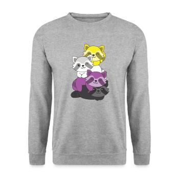 Nonbinary Flag Pride LGBTQ Mignon Raccoon Stack - Sweat-shirt Unisexe - gris chiné - Devant - Alina (178cm) & Michal (187cm)