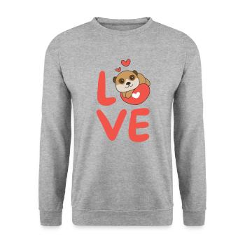 Erdmännchen zum Valentinstag süße Tiere Herzen - Unisex Pullover - Weißgrau meliert - Vorne - Alina (178cm) & Michal (187cm)