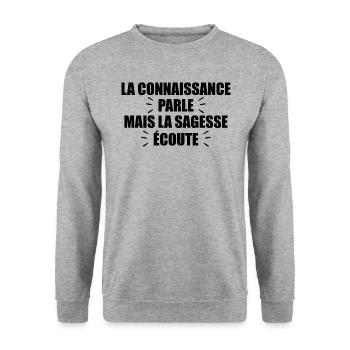 La Connaissance Parle, Mais La Sagesse Écoute - Sweat-shirt Unisexe - gris chiné - Devant - Alina (178cm) & Michal (187cm)