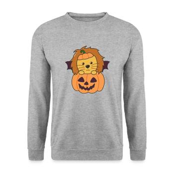 Lion Happy Halloween Pumpkin Bat Costume - Unisex Sweatshirt - salt & pepper - Front - Alina (178cm) & Michal (187cm)