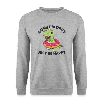 Süßer Dino T-Rex lustige Tiere in Donut Wortspiel - Unisex Pullover - Weißgrau meliert - Vorne - Alina (178cm) & Michal (187cm)