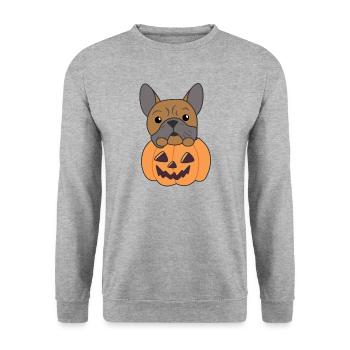 Bulldog in pumpkin cute dogs Happy Halloween - Unisex Sweatshirt - salt & pepper - Front - Alina (178cm) & Michal (187cm)