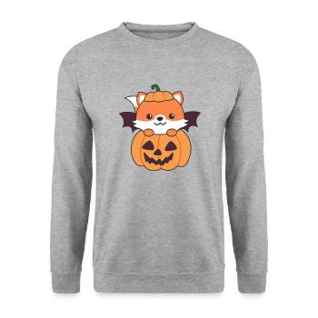 Fox Happy Halloween Pumpkin Bat Costume - Unisex Sweatshirt - salt & pepper - Front - Alina (178cm) & Michal (187cm)