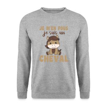 Je m'en fous je suis un cheval - süßes Pferd - Unisex Pullover - Weißgrau meliert - Vorne - Alina (178cm) & Michal (187cm)