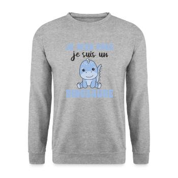 Je m'en fous je suis un dinosaure - Dino - Unisex Pullover - Weißgrau meliert - Vorne - Alina (178cm) & Michal (187cm)