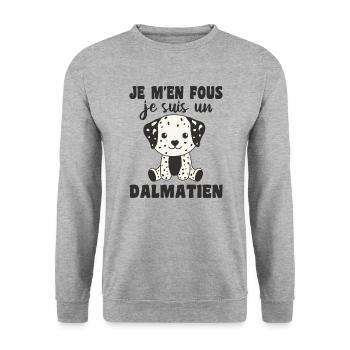 Je m'en fous je suis un dalmatien - Hund - Unisex Pullover - Weißgrau meliert - Vorne - Alina (178cm) & Michal (187cm)