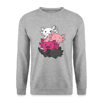 Transfem Flag Pride LGBTQ süßer Axolotl Stapel - Unisex Pullover - Weißgrau meliert - Vorne - Alina (178cm) & Michal (187cm)
