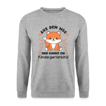 Aus Dem Weg Hier Kommt Ein Kindergartenkind Fuchs - Unisex Pullover - Weißgrau meliert - Vorne - Alina (178cm) & Michal (187cm)