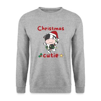 Vache Noël Vaches Mignon de Noël - Sweat-shirt Unisexe - gris chiné - Devant - Alina (178cm) & Michal (187cm)