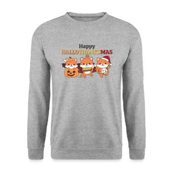 Happy Hallothanksmas Fox Christmas Foxes - Unisex Sweatshirt - salt & pepper - Front - Alina (178cm) & Michal (187cm)