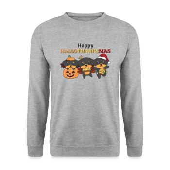 Happy Hallothanksmas Rottweiler Weihnachts Hunde - Unisex Pullover - Weißgrau meliert - Vorne - Alina (178cm) & Michal (187cm)
