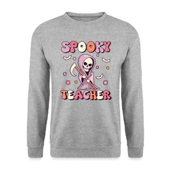 Spooky Teacher Groovy Grim Reaper Vintage - Unisex Sweatshirt - salt & pepper - Front - Alina (178cm) & Michal (187cm)
