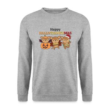 Happy Hallothanksmas Reh Weihnachts Rehe - Unisex Pullover - Weißgrau meliert - Vorne - Alina (178cm) & Michal (187cm)