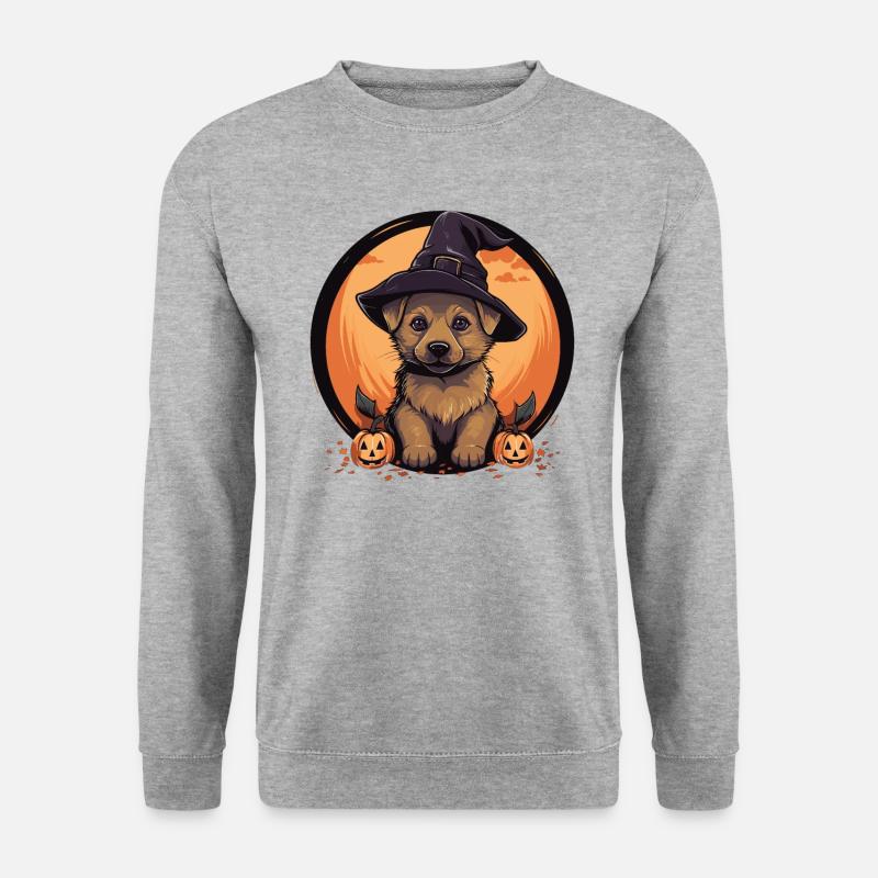 Halloween Hexenhut Kürbis Hund Deutscher - Unisex Pullover - Weißgrau meliert