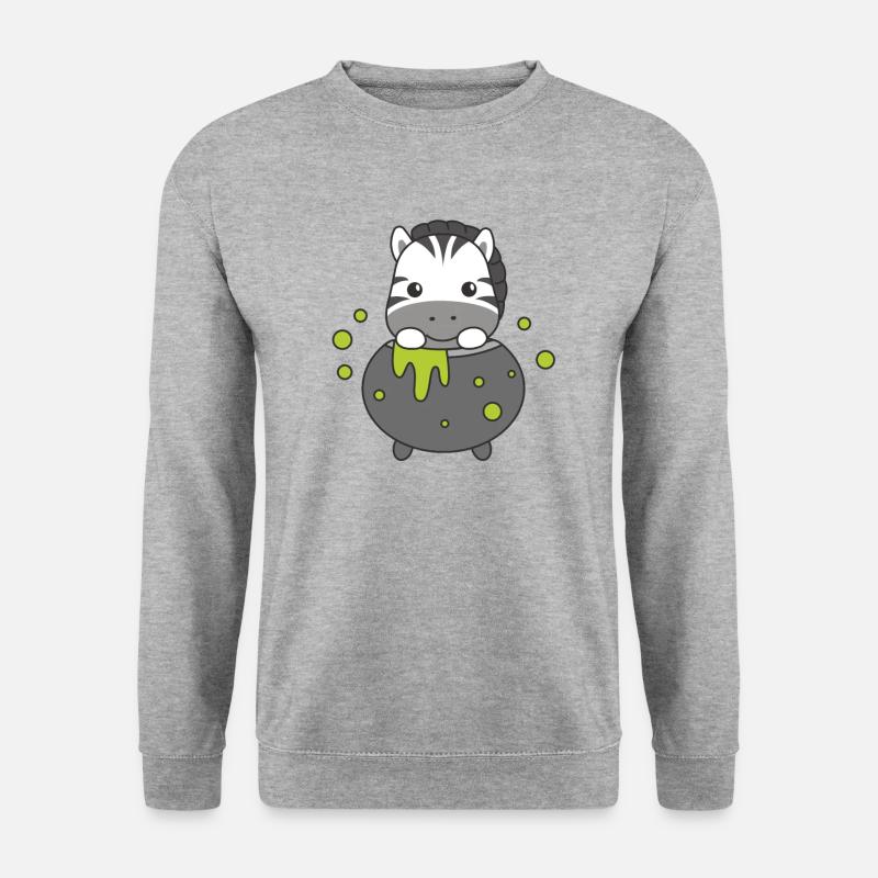 Zebra Happy Halloween Hexenkessel Fledermaus - Unisex Pullover - Weißgrau meliert