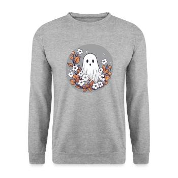 Halloween groovy Geist Hippie Blumen Vintage - Unisex Pullover - Weißgrau meliert - Vorne - Alina (178cm) & Michal (187cm)
