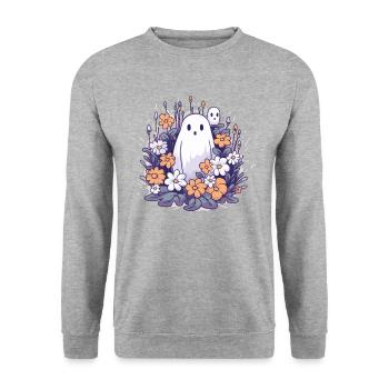 Halloween groovy Mama Geist Hippie Blumen Vintage - Unisex Pullover - Weißgrau meliert - Vorne - Alina (178cm) & Michal (187cm)