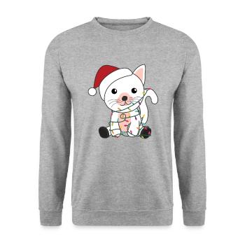 Katze Weihnachten Schnee Winter Tiere Katzen - Unisex Pullover - Weißgrau meliert - Vorne - Alina (178cm) & Michal (187cm)