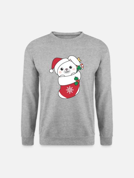 Hase Weihnachten Schnee Winter Tiere Hase - Unisex Pullover - Weißgrau meliert