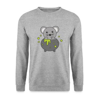 Mouse Happy Halloween Witch's Cauldron Bat - Unisex Sweatshirt - salt & pepper - Front - Alina (178cm) & Michal (187cm)