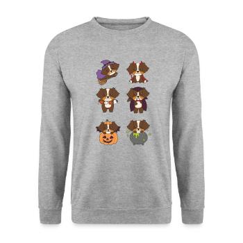 Australian Shepherd Halloween Teufel Kürbis - Unisex Pullover - Weißgrau meliert - Vorne - Alina (178cm) & Michal (187cm)