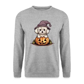 Halloween Witch Hat Pumpkin Dog Maltese - Unisex Sweatshirt - salt & pepper - Front - Alina (178cm) & Michal (187cm)