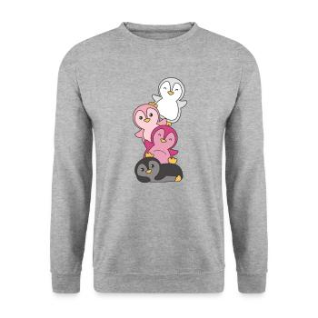 transfem Flag Pride LGBTQ süße Pinguin - Unisex Pullover - Weißgrau meliert - Vorne - Alina (178cm) & Michal (187cm)