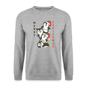 Pingouin, Arbre De Noël, Animaux De Noël, Pingouins - Sweat-shirt Unisexe - gris chiné - Devant - Alina (178cm) & Michal (187cm)