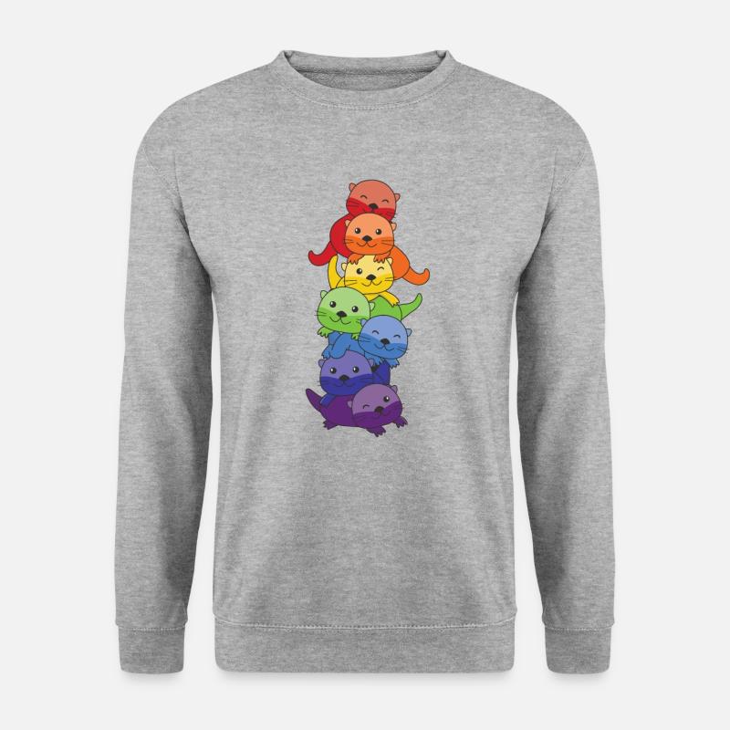 Regenbogen Otter süße bunte Otter für Kinder - Unisex Pullover - Weißgrau meliert