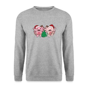 Axolotls Noël Hiver Animaux Axolotls - Sweat-shirt Unisexe - gris chiné - Devant - Alina (178cm) & Michal (187cm)