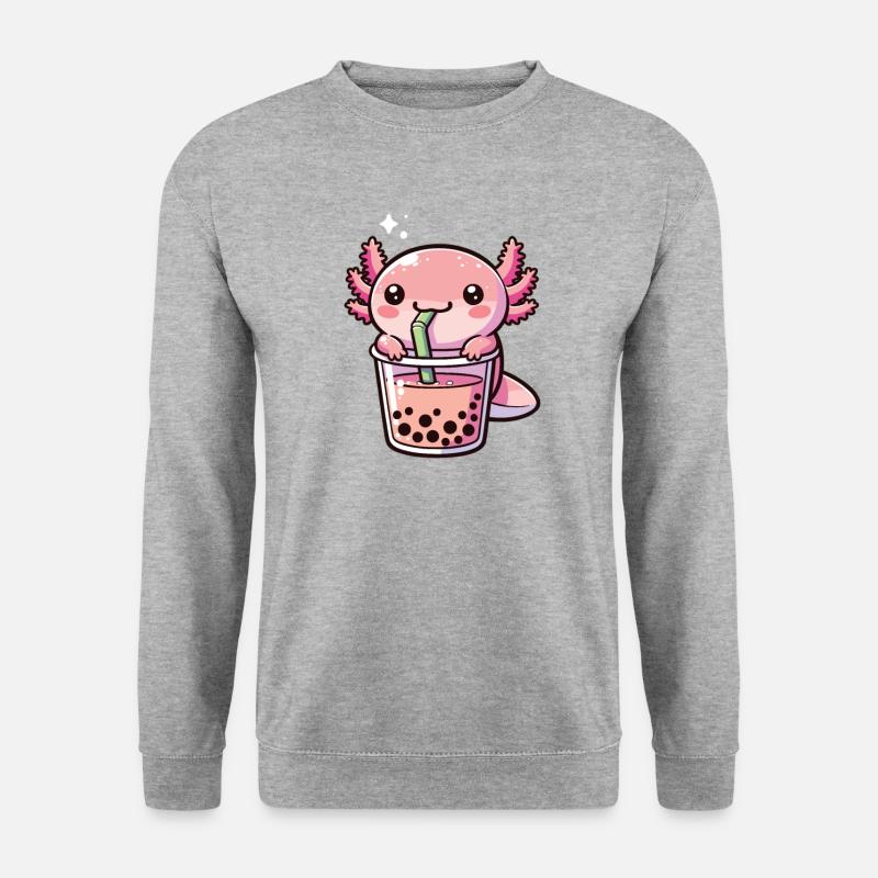 Kawaii Axolotl Bubble Tea Boba Axolotl - Unisex Pullover - Weißgrau meliert