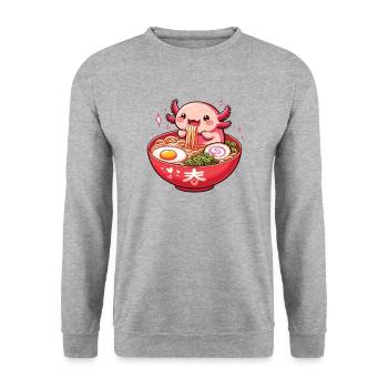 Mais d’abord, l’axolotl sucré mange des ramen - Sweat-shirt Unisexe - gris chiné - Devant - Alina (178cm) & Michal (187cm)
