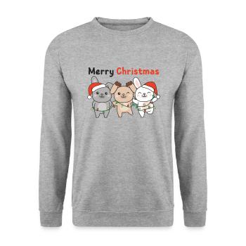 Lapin, Noël, Hiver, Animaux, Lapin - Sweat-shirt Unisexe - gris chiné - Devant - Alina (178cm) & Michal (187cm)