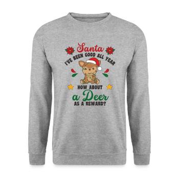 Ich will ein Reh zu Weihnachten süße Rehe - Unisex Pullover - Weißgrau meliert - Vorne - Alina (178cm) & Michal (187cm)