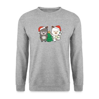 Alpaga Noël Hiver Animaux Alpagas - Sweat-shirt Unisexe - gris chiné - Devant - Alina (178cm) & Michal (187cm)