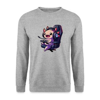 Gamesolotl Funny Axolotl Pun for Gamers - Unisex Sweatshirt - salt & pepper - Front - Alina (178cm) & Michal (187cm)