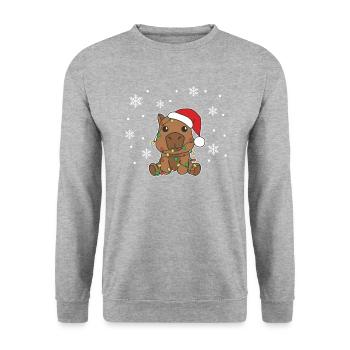 Capybara Weihnachten Winter Tiere Capybaras - Unisex Pullover - Weißgrau meliert - Vorne - Alina (178cm) & Michal (187cm)