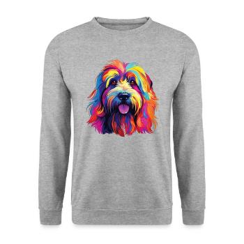 Wasserfarben Farbenfroher Bearded Collie - Unisex Pullover - Weißgrau meliert - Vorne - Alina (178cm) & Michal (187cm)