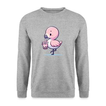 Kawaii flamants roses bubble tea Boba flamant rose - Sweat-shirt Unisexe - gris chiné - Devant - Alina (178cm) & Michal (187cm)