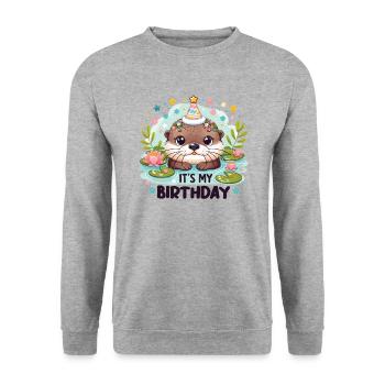 Loutre pour l’anniversaire des enfants, c’est mon anniversaire - Sweat-shirt Unisexe - gris chiné - Devant - Alina (178cm) & Michal (187cm)