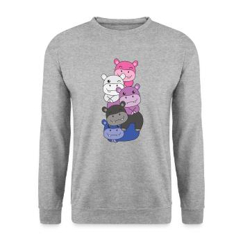 Genderfluid Flag Pride LGBTQ Cute Hippo - Unisex Sweatshirt - salt & pepper - Front - Alina (178cm) & Michal (187cm)