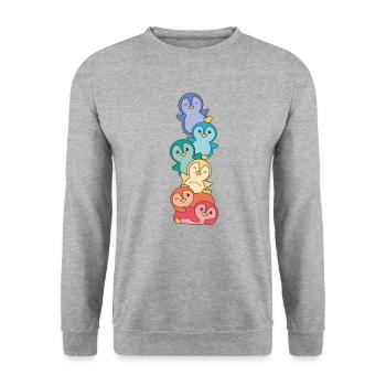 Rainbow Flag Gay Pride LGBTQ Pinguin süßer Pinguin - Unisex Pullover - Weißgrau meliert - Vorne - Alina (178cm) & Michal (187cm)