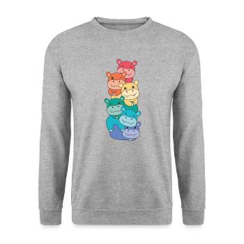 Regenbogen Flag Pride LGBTQ süßer Hippo Stapel - Unisex Pullover - Weißgrau meliert - Vorne - Alina (178cm) & Michal (187cm)