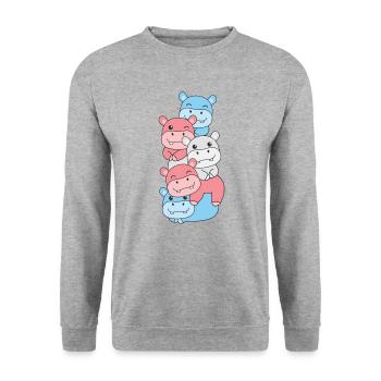 Transgender Flag Pride LGBTQ süßer Hippo Stapel - Unisex Pullover - Weißgrau meliert - Vorne - Alina (178cm) & Michal (187cm)
