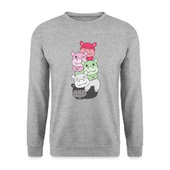 réciprocité drapeau fierté LGBTQ hippopotame mignon - Sweat-shirt Unisexe - gris chiné - Devant - Alina (178cm) & Michal (187cm)