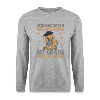 Kids Kindergarten graduate Schnabeltier 1st grade - Unisex Pullover - Weißgrau meliert - Vorne - Alina (178cm) & Michal (187cm)
