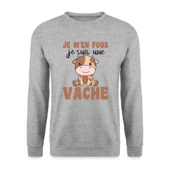 Je m'en fous je suis une vache - süße Kuh - Unisex Pullover - Weißgrau meliert - Vorne - Alina (178cm) & Michal (187cm)